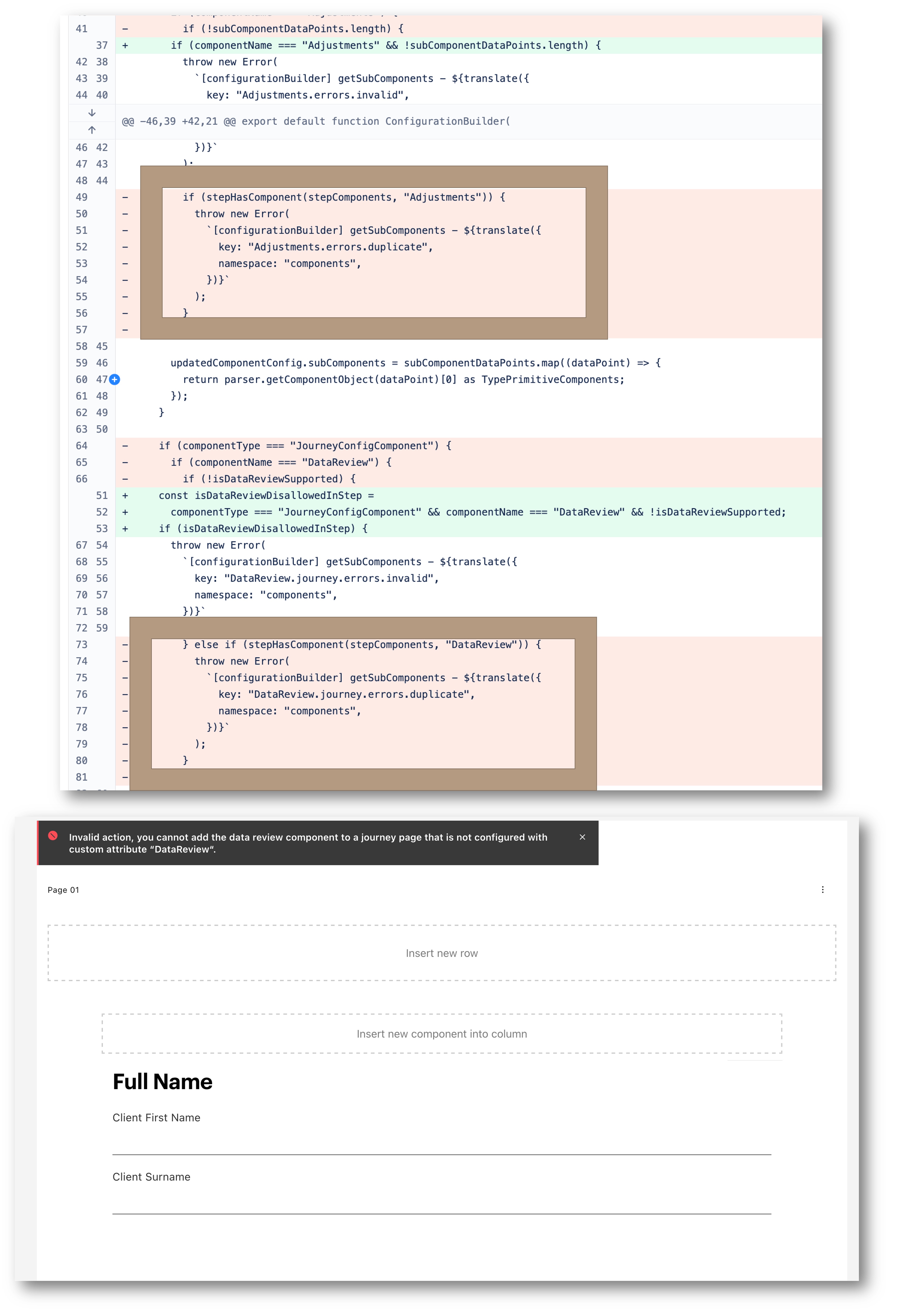Screenshots of the prior code implementation